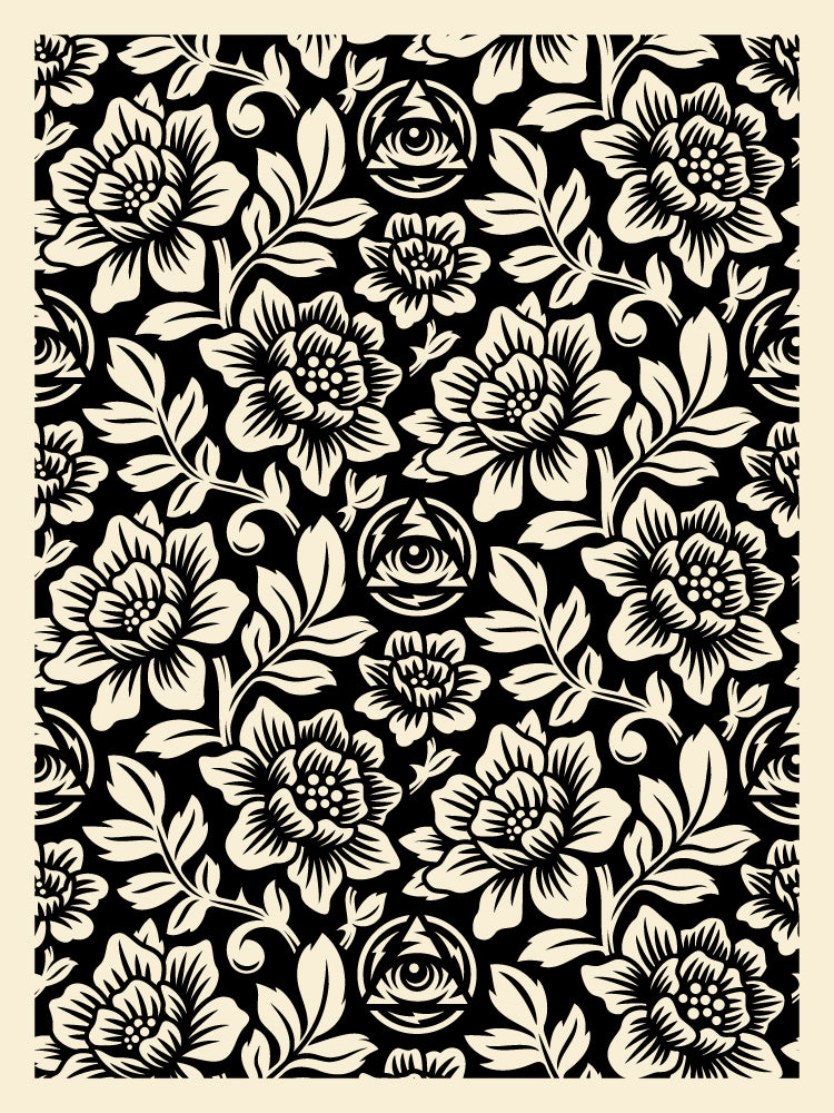 Icon Flower Pattern Screen Print Black