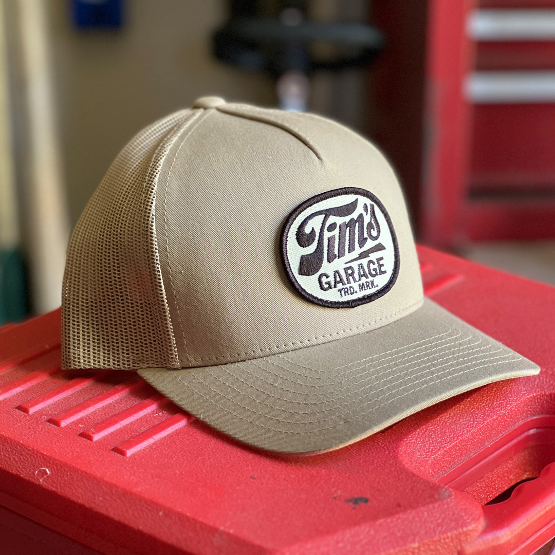 Tim's Garage Logo Patch Trucker Khaki