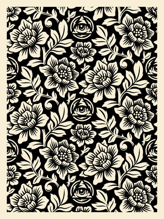 Icon Flower Pattern Screen Print Black