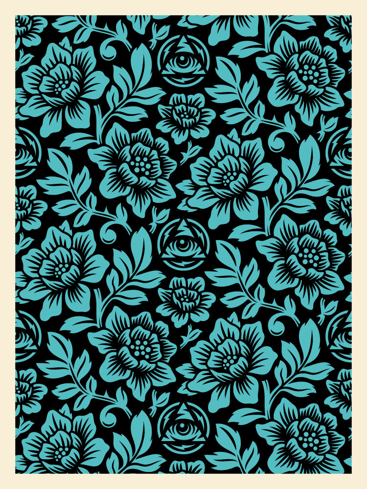 Icon Flower Pattern Screen Print Blue/Black