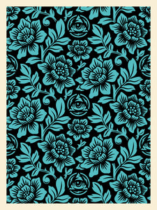 Icon Flower Pattern Screen Print Blue/Black